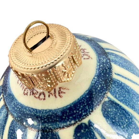 David Frazzetta Italian Hand-Painted Blue White Ceramic Christmas Ornament - Picture 8 of 9